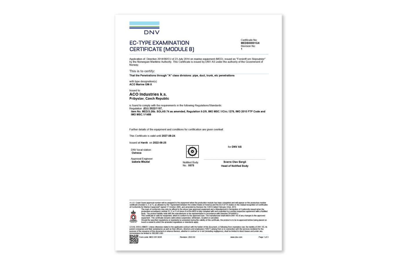 EC-Type Examination Certificate (Module B) ACO Marine GM-X