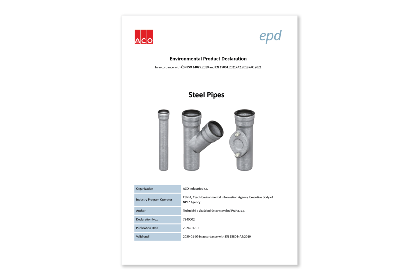 EPD & COA - ACO Galvanized steel pipes